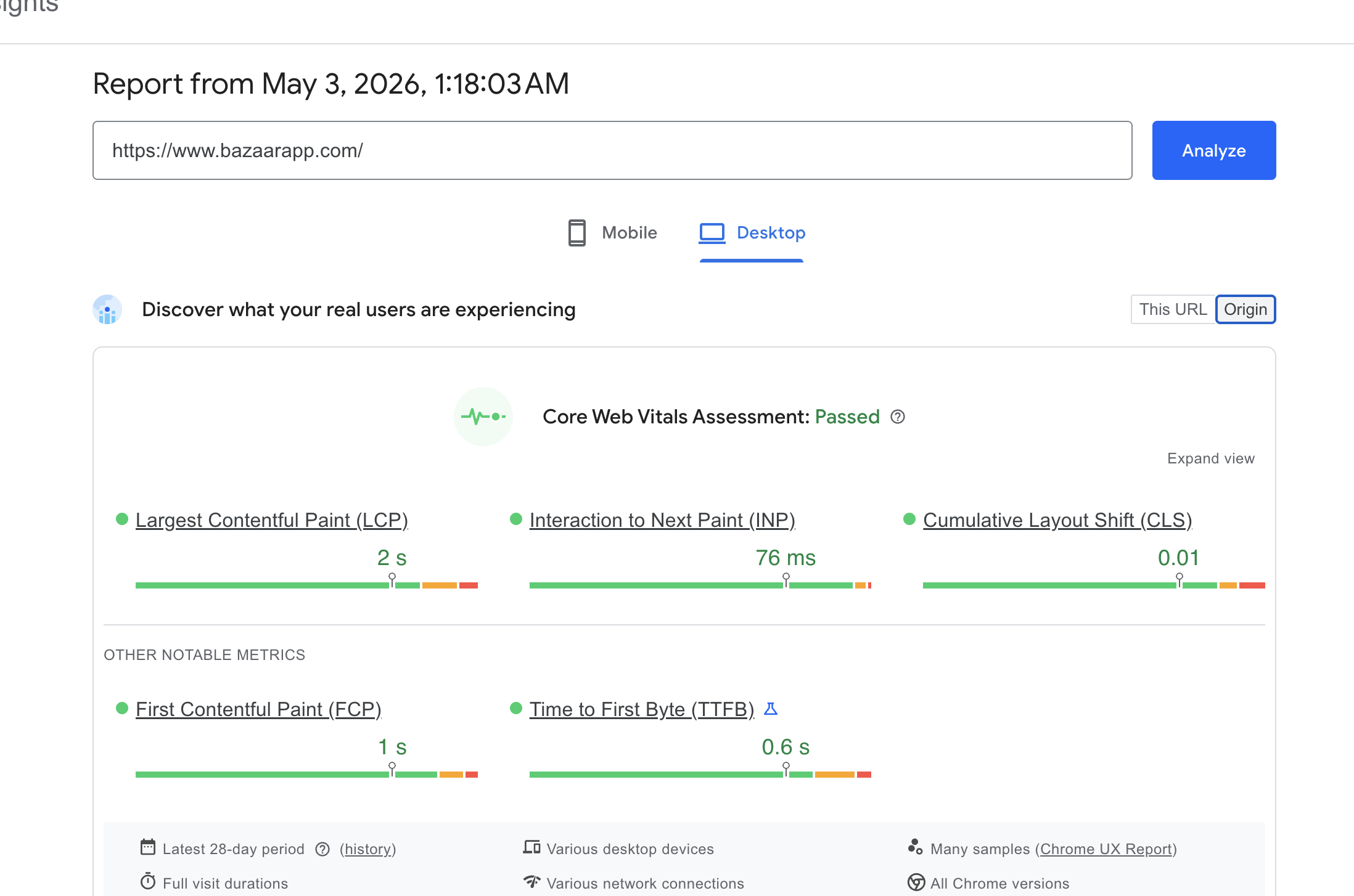 Lighthouse report for bazaarapp.com — Performance 92, Accessibility 92, Best Practices 96, SEO 92